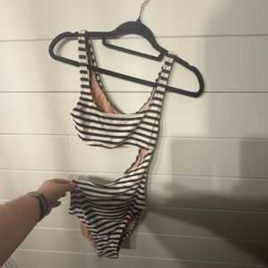 J. Crew Black and White One Piece Swimsuit with Cut-Out Details